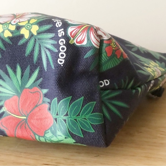 Life Is Good Blue Tropical Floral Hibiscus Pattern Carry All Travel Canvas Pouch - Picture 6 of 9